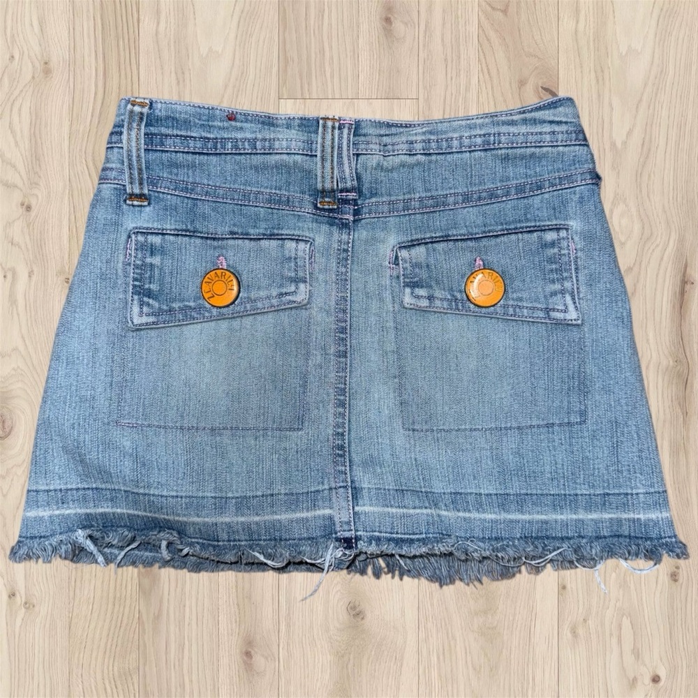 Vintage Y2K Z. Cavaricci Girls Size 7 Blue Denim Skirt Flap Pockets Frayed Hem